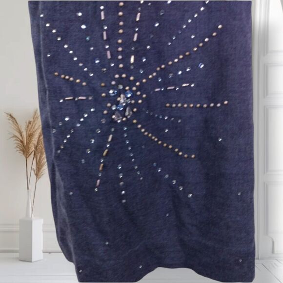 Vintage 50s 60s Beaded Fitted Cocktail Sheath Dress Size 6 Chambray Boat Neck - Picture 11 of 13